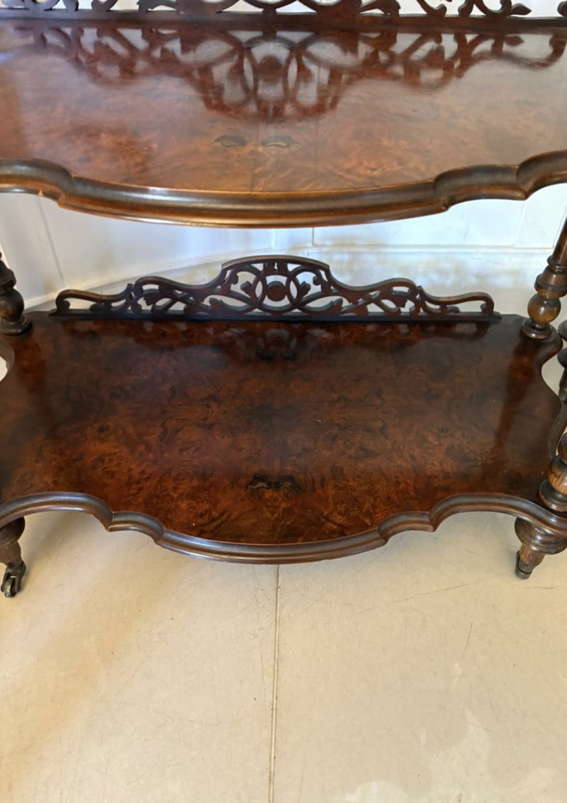 Unusual Pair of Antique Victorian Quality Burr Walnut Whatnots - Image 7